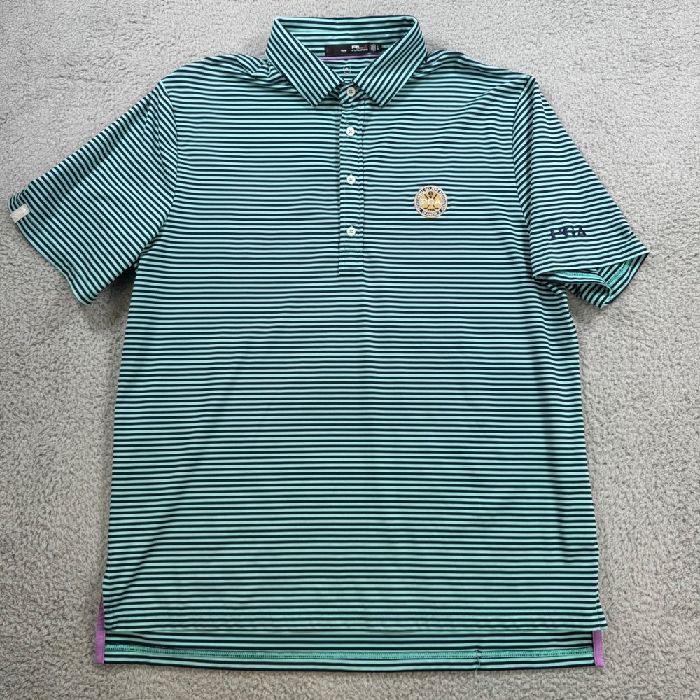 RLX Ralph Lauren Men's Golf‎ Polo Shirt Teal Navy Stripe Performance Size L